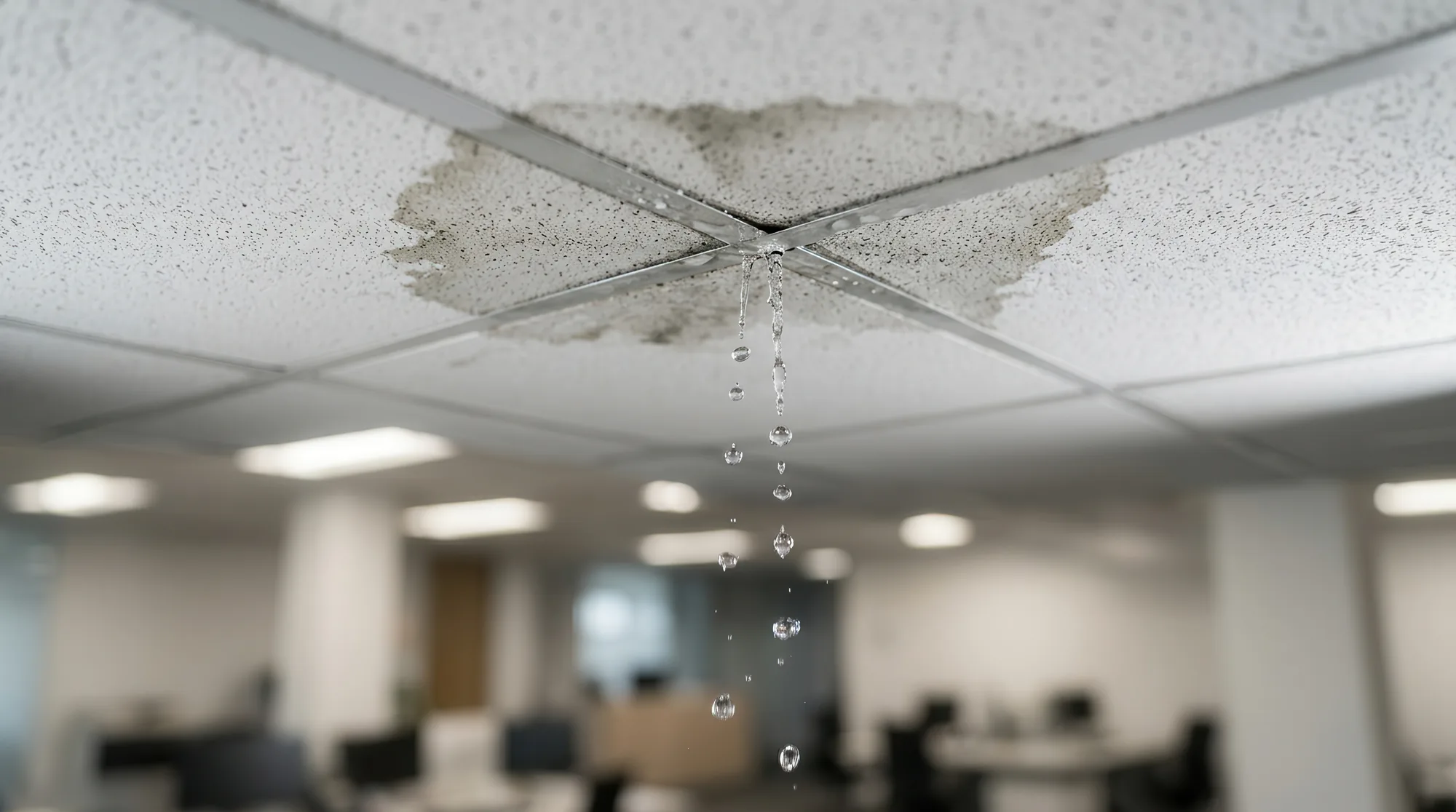 Wasser tropft aus einer durchfeuchteten Decke – Wasserschadensanierung in Schallstadt